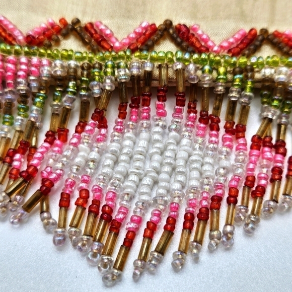 NEW Sudha 100% Silk Floral Beaded Fringe Detail Handbag Bag Purse Made in India - Picture 4 of 9